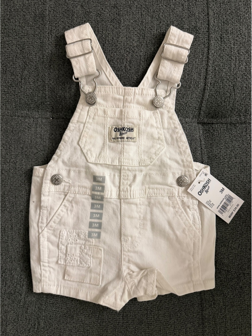 OshKosh B’gosh Baby White Shortalls Overalls NWT Size 3M